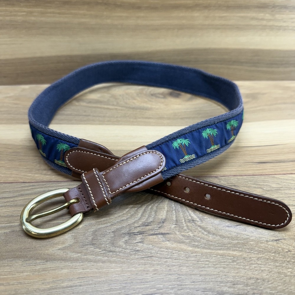 Dooney & Bourke Vintage‎ Belt Mens 30 Palm Trees Brown Leather Trim